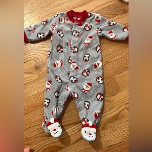 Carter's Festive Gray and Red Footie with Santa and Penguin